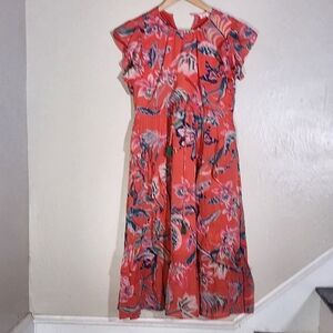 Banajana Mid-length Boho Floral Coral Dress